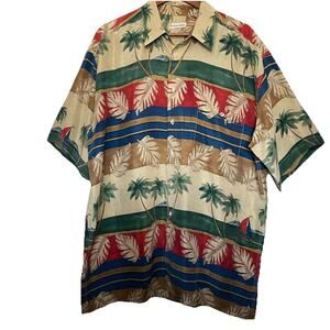 Vintage Burma Bibas Silk Hawaiian Shirt Sz‎ XL Tropical Trees Vacation Luau